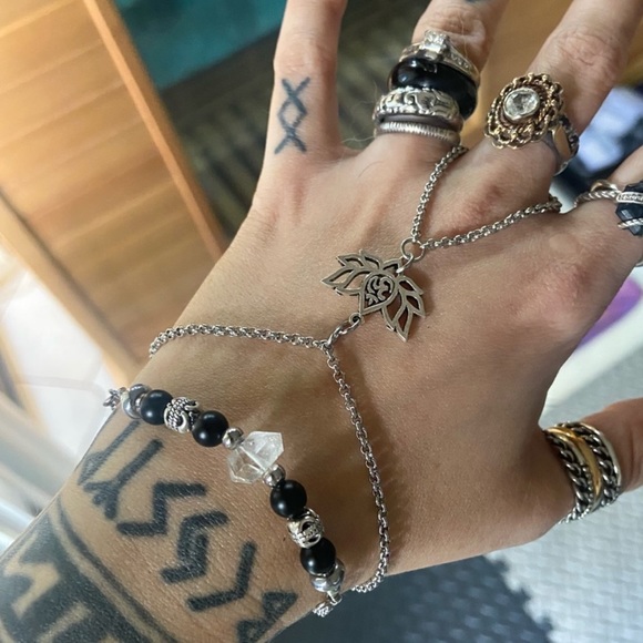 Boho crystal bracelets .Set of 2 ! Herkimer diamond & lotus flower om sign charm - Picture 5 of 8